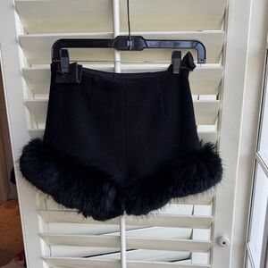 Zara Black High Waist Shorts with Faux Fur Trim